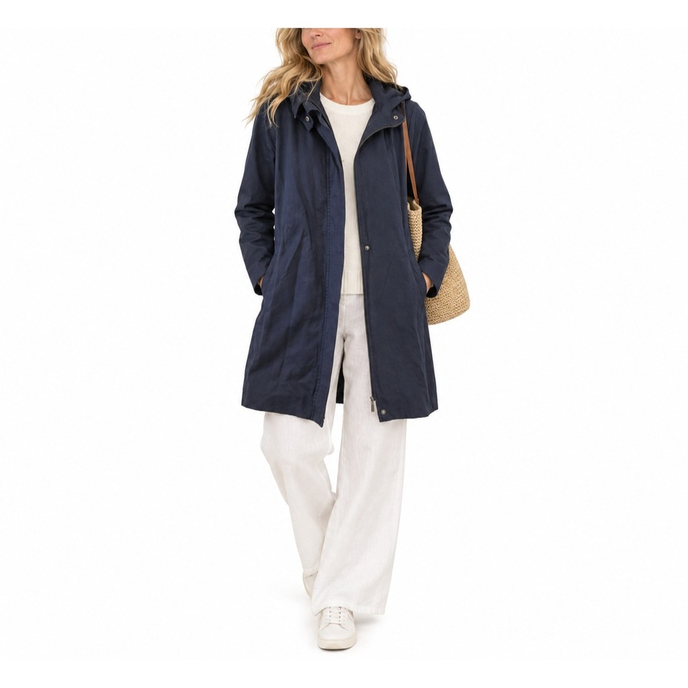 J. Jill Women's Size M Lightweight Hooded Jacket Full Zip Snap Front Mid-Length